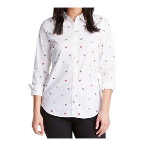 Nautica White Nautical Flag Print Long Sleeve Casual Preppy Perfect Shirt XL